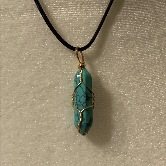 Turquoise Pendant with Black Cord Necklace - Picture 2 of 9